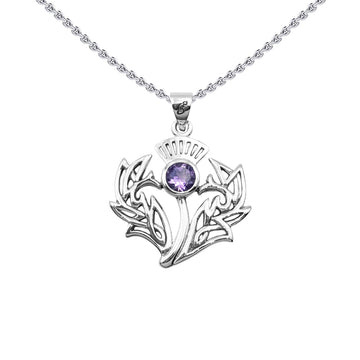 Celtic Thistle Sterling Silver Pendant with Gemstone TPD6394